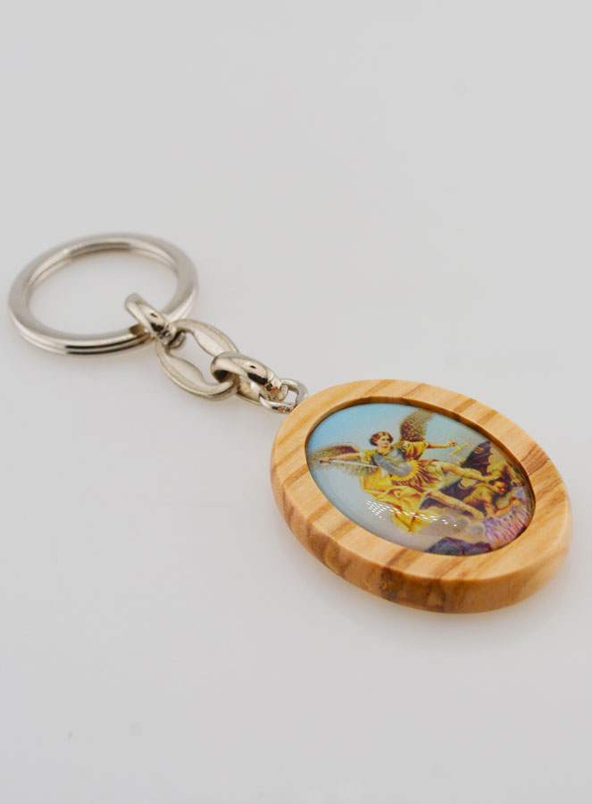 Porte-clés en Bois d'Olivier - Saint Michel Archange (pic 2)