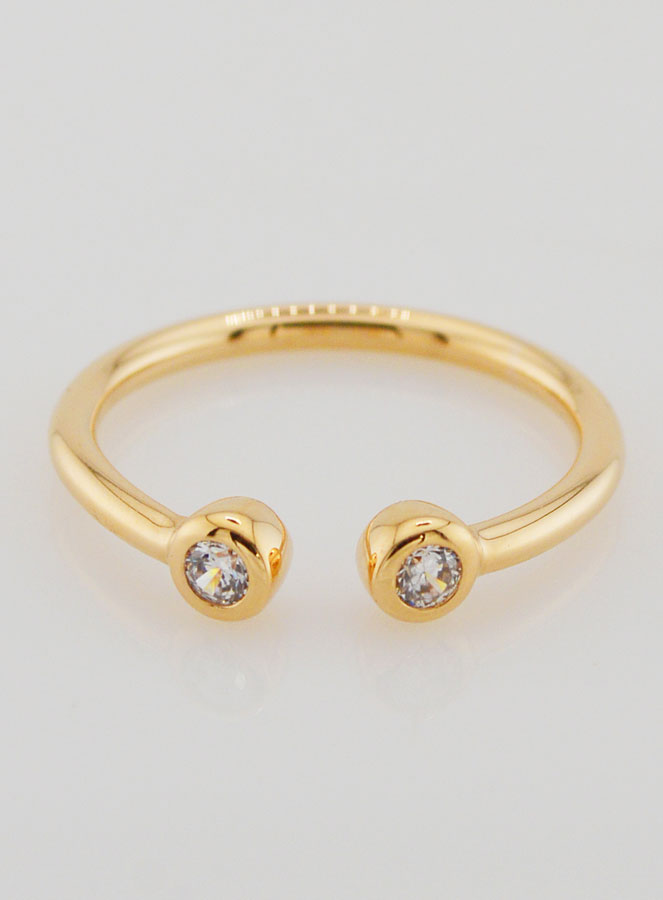 Bague Anneau Ouvert en Plaqué Or et Zircons - T54 (pic 1)