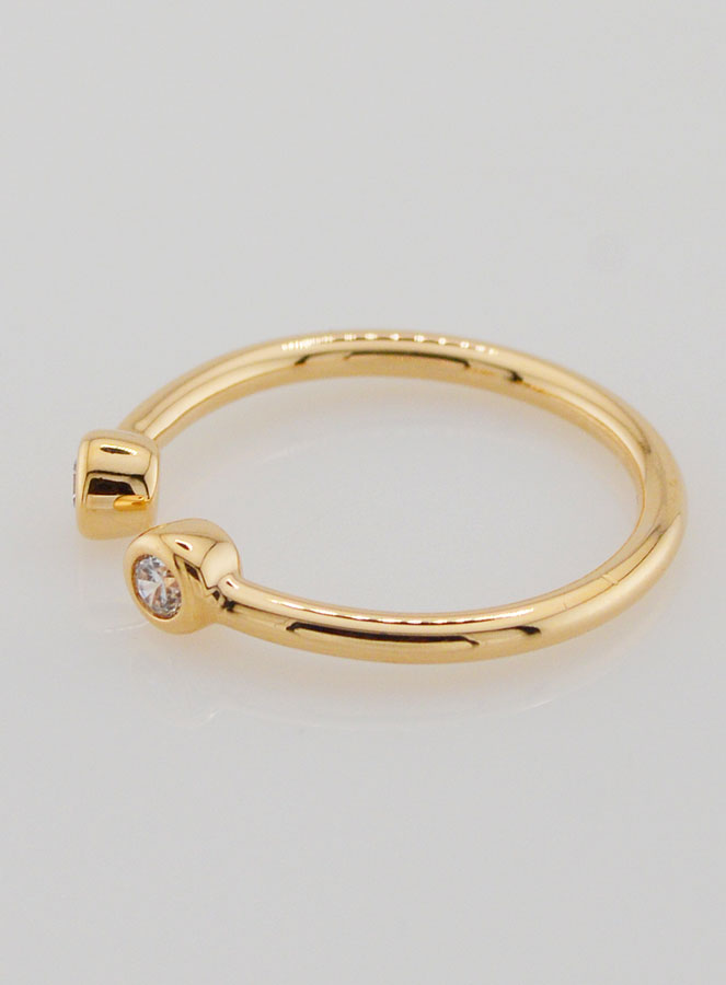 Bague Anneau Ouvert en Plaqué Or et Zircons - T54 (pic 2)