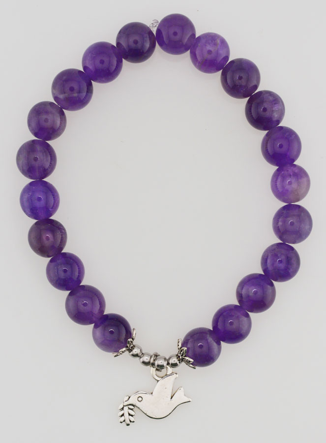 Bracelet Religieux en Pierres Naturelles d'Améthyste - Colombe de Paix (pic 1)