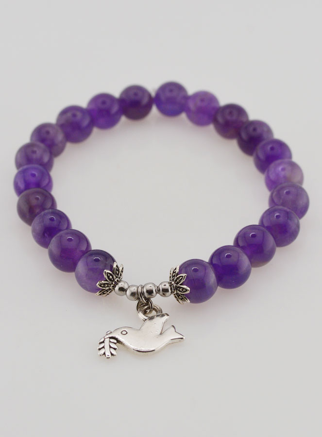 Bracelet Religieux en Pierres Naturelles d'Améthyste - Colombe de Paix (pic 2)