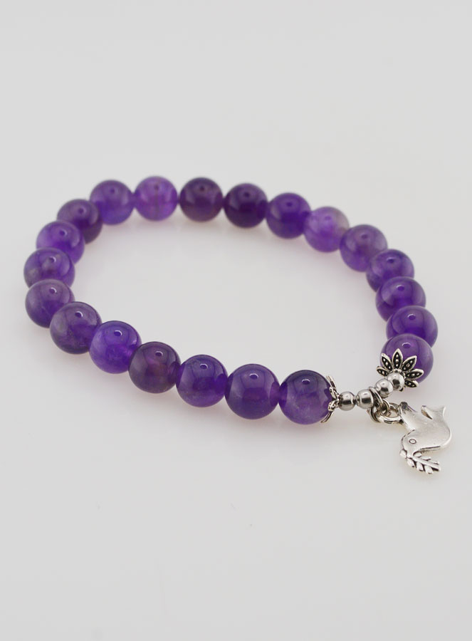 Bracelet Religieux en Pierres Naturelles d'Améthyste - Colombe de Paix (pic 3)