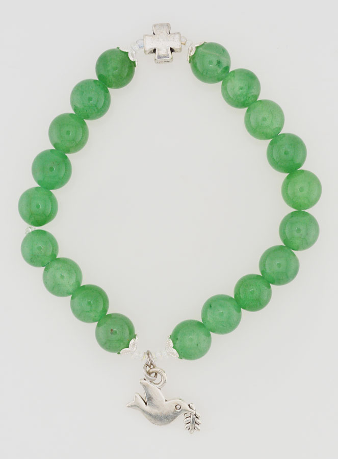 Bracelet Religieux en Pierre Naturelle d'Aventurine - Saint Esprit & Croix (pic 1)