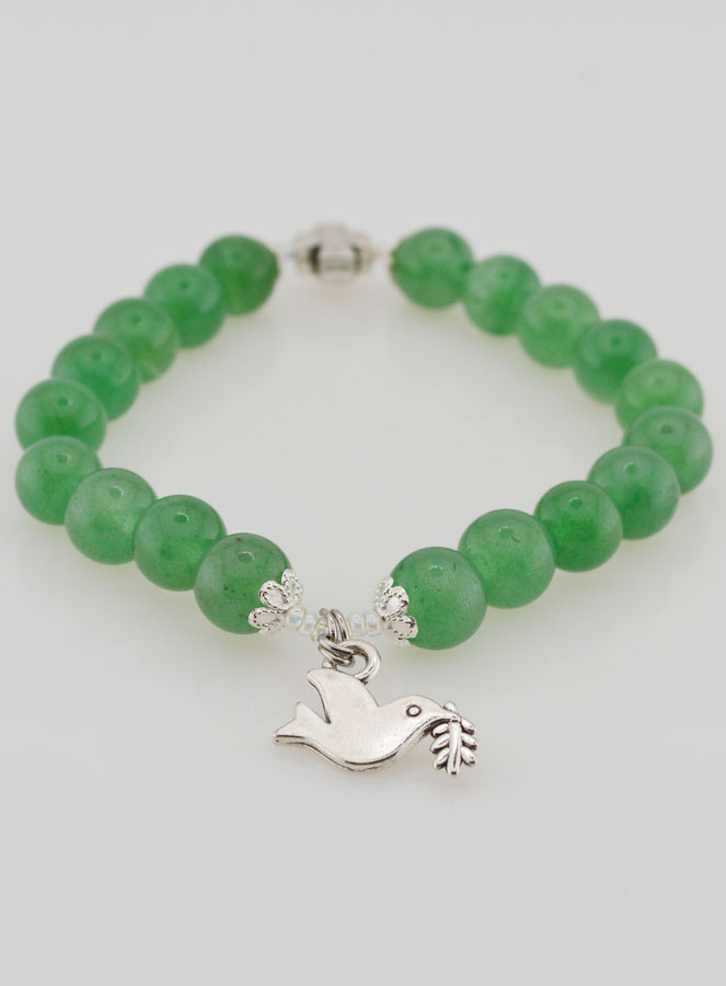 Bracelet Religieux en Pierre Naturelle d'Aventurine - Saint Esprit & Croix (pic 2)