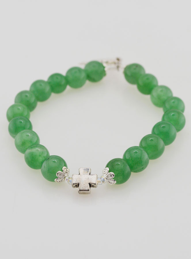 Bracelet Religieux en Pierre Naturelle d'Aventurine - Saint Esprit & Croix (pic 3)