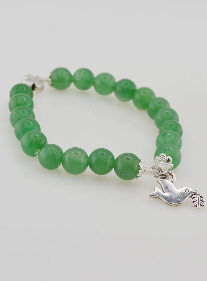 Bracelet Religieux en Pierre Naturelle d'Aventurine - Saint Esprit & Croix (pic 4)
