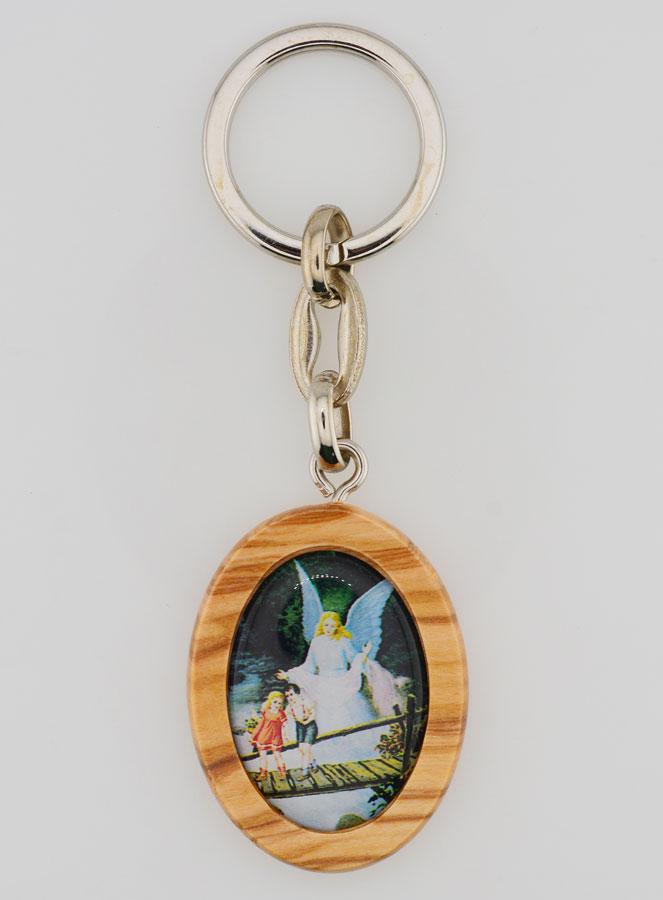 Porte-clés en Bois d'Olivier - Ange Gardien (pic 1)