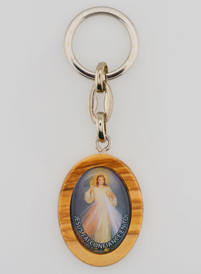 Porte-clés en Bois d'Olivier - Christ Miséricordieux (pic 1)