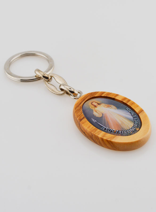 Porte-clés en Bois d'Olivier - Christ Miséricordieux (pic 2)
