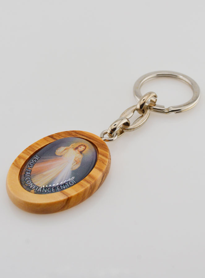 Porte-clés en Bois d'Olivier - Christ Miséricordieux (pic 3)