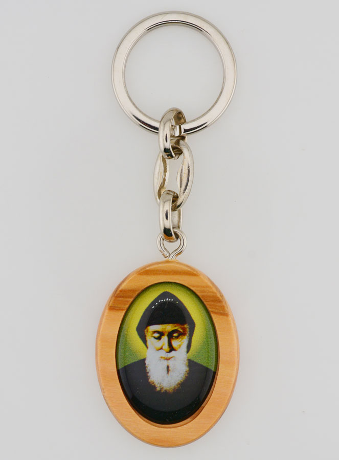 Porte-clés en Bois d'Olivier - Saint Charbel (pic 1)