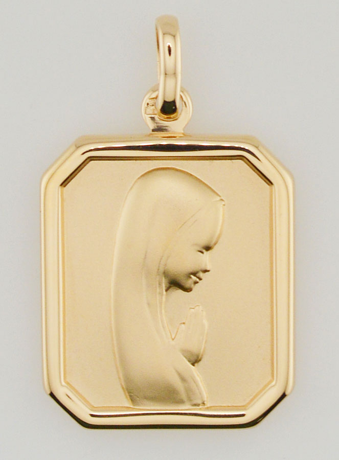Médaille Vierge Marie en Prière en Plaqué Or 18k - 22mm (pic 1)
