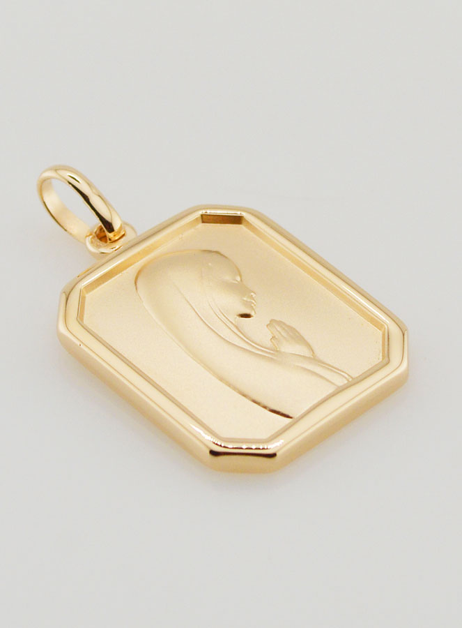 Médaille Vierge Marie en Prière en Plaqué Or 18k - 22mm (pic 2)