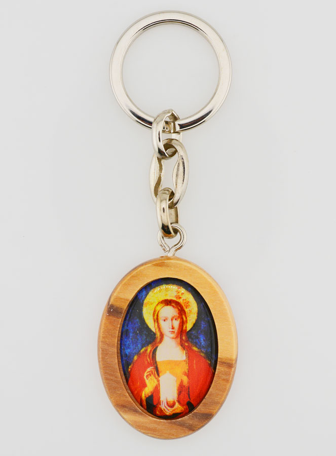 Porte-clés en Bois d'Olivier - Marie Madeleine Rouge (pic 1)