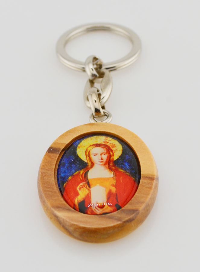 Porte-clés en Bois d'Olivier - Marie Madeleine Rouge (pic 2)
