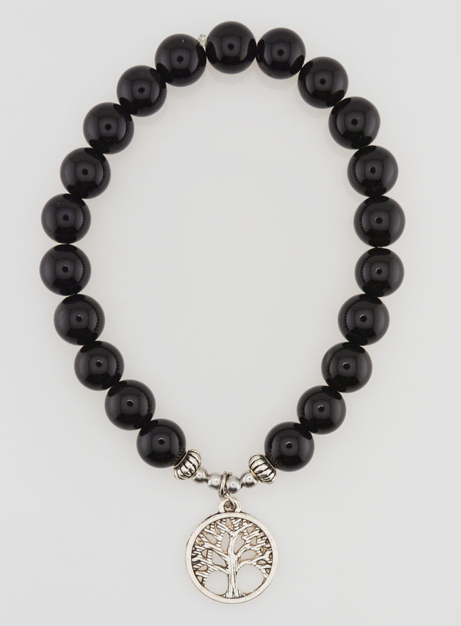 Bracelet Religieux en Pierres Naturelles d'Agate Noire - Arbre de Vie (pic 1)