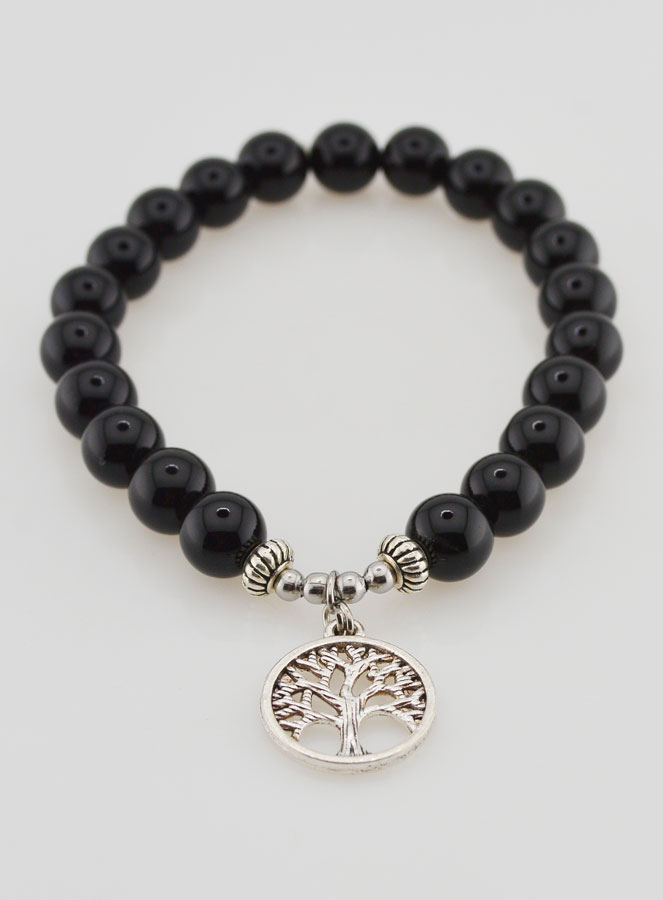 Bracelet Religieux en Pierres Naturelles d'Agate Noire - Arbre de Vie (pic 2)