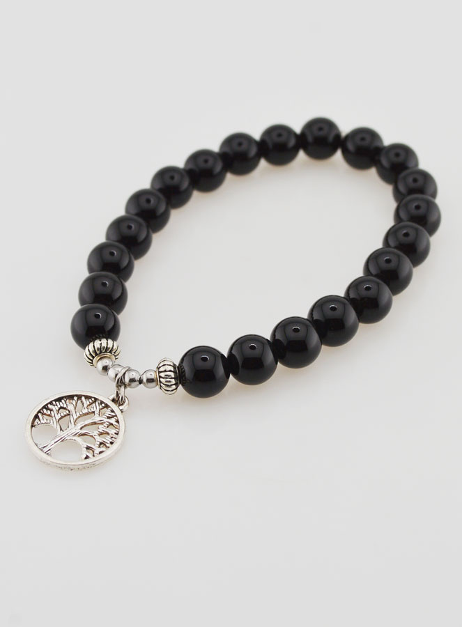Bracelet Religieux en Pierres Naturelles d'Agate Noire - Arbre de Vie (pic 3)