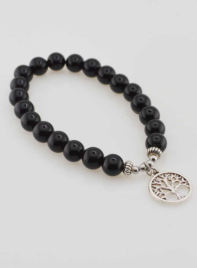 Bracelet Religieux en Pierres Naturelles d'Agate Noire - Arbre de Vie (pic 4)