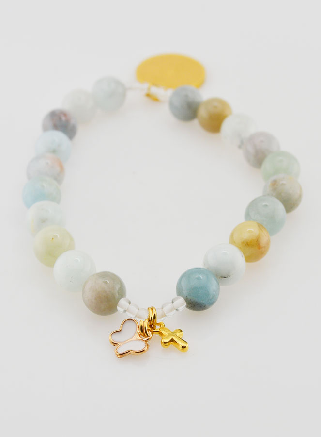Bracelet Religieux en Pierre Naturelle d'Aigue Marine & Notre Père (pic 3)