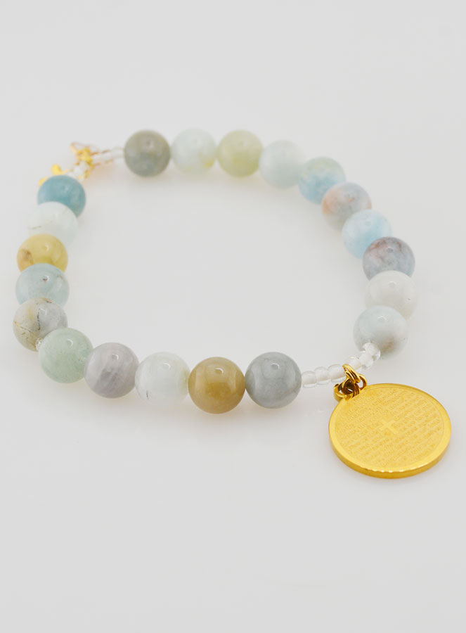 Bracelet Religieux en Pierre Naturelle d'Aigue Marine & Notre Père (pic 4)