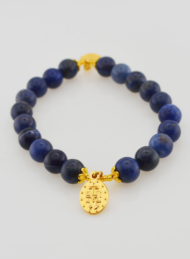 Bracelet Religieux en Pierre Naturelle de Sodalite - Miraculeuse et St Benoît (pic 2)