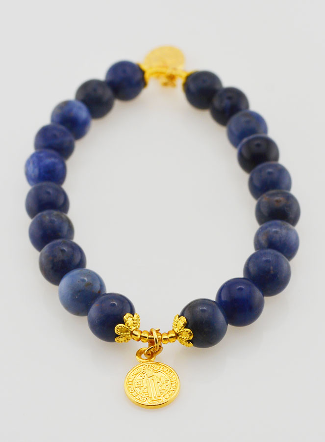 Bracelet Religieux en Pierre Naturelle de Sodalite - Miraculeuse et St Benoît (pic 3)