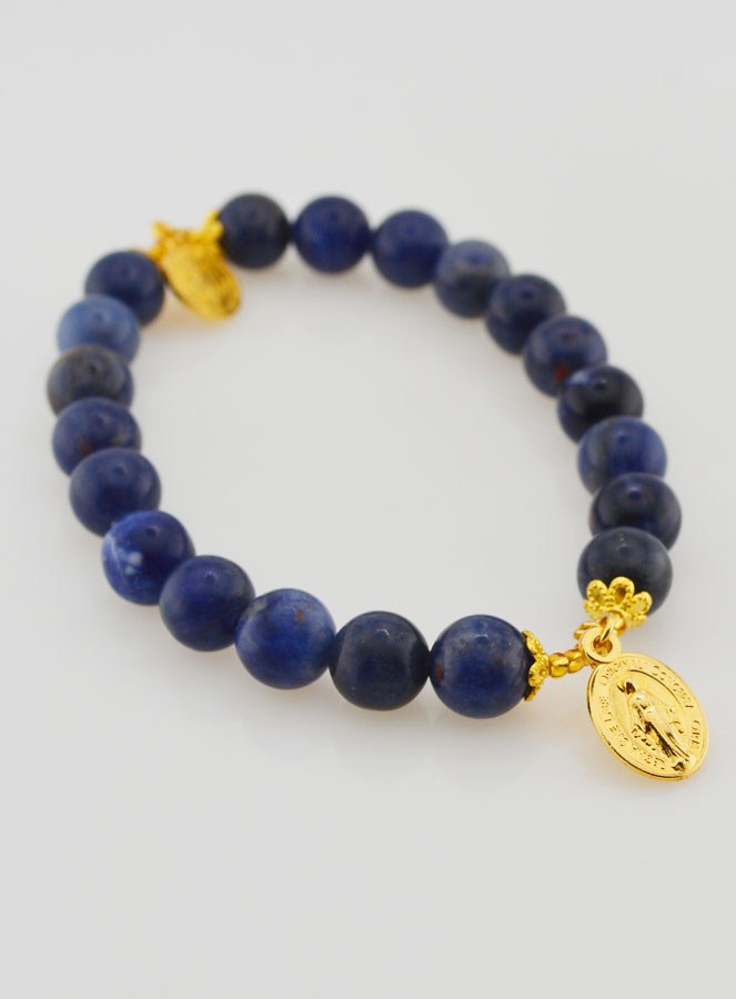 Bracelet Religieux en Pierre Naturelle de Sodalite - Miraculeuse et St Benoît (pic 4)