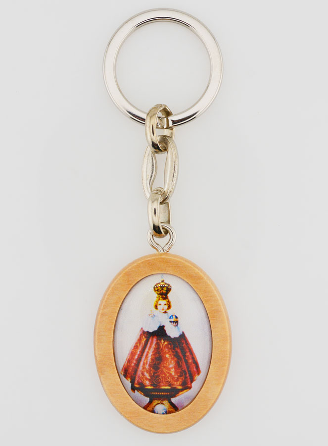 Porte-clés en Bois d'Olivier - Enfant Jésus de Prague (pic 1)