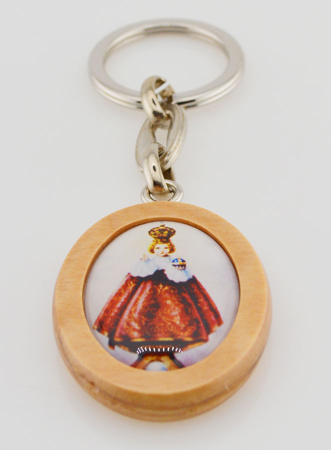 Porte-clés en Bois d'Olivier - Enfant Jésus de Prague (pic 2)