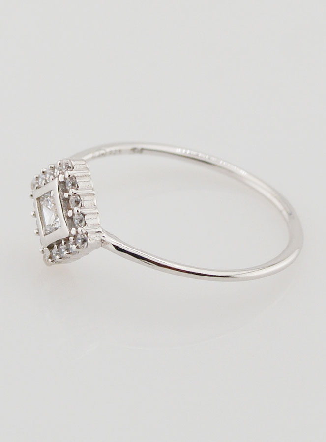 Bague Solitaire Losange Argent Rhodié et Zircons - T54 (pic 2)