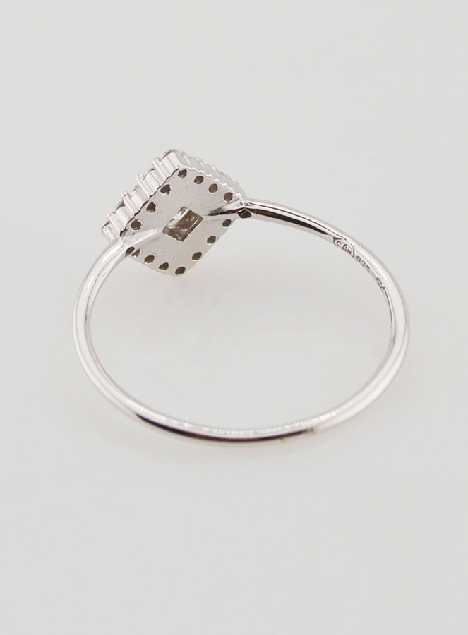 Bague Solitaire Losange Argent Rhodié et Zircons - T54 (pic 4)