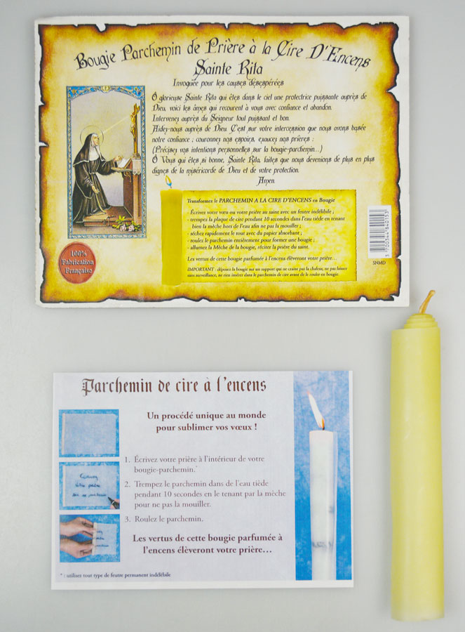 Bougie Parchemin de Prière à La Cire d'Encens - Sainte Rita (pic 1)