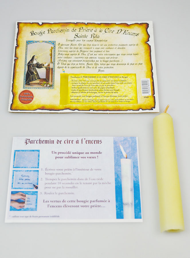 Bougie Parchemin de Prière à La Cire d'Encens - Sainte Rita (pic 2)