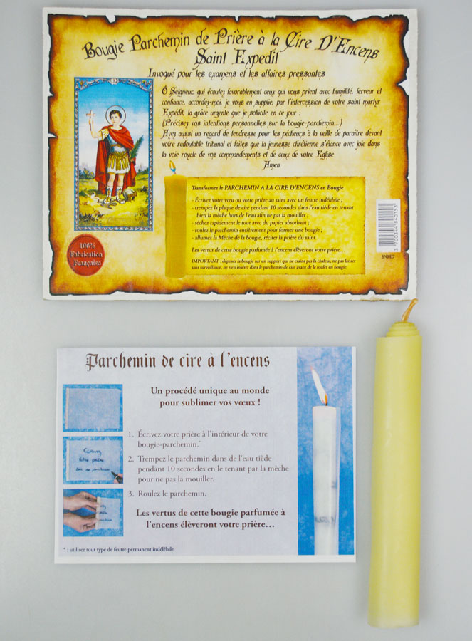 Bougie Parchemin de Prière à La Cire d'Encens - Saint Expedit (pic 1)