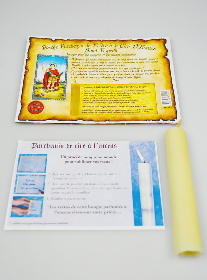 Bougie Parchemin de Prière à La Cire d'Encens - Saint Expedit (pic 2)
