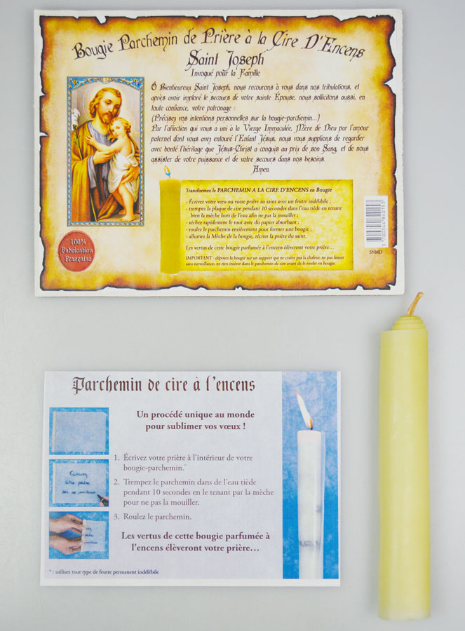 Bougie Parchemin de Prière à La Cire d'Encens - Saint Joseph (pic 1)