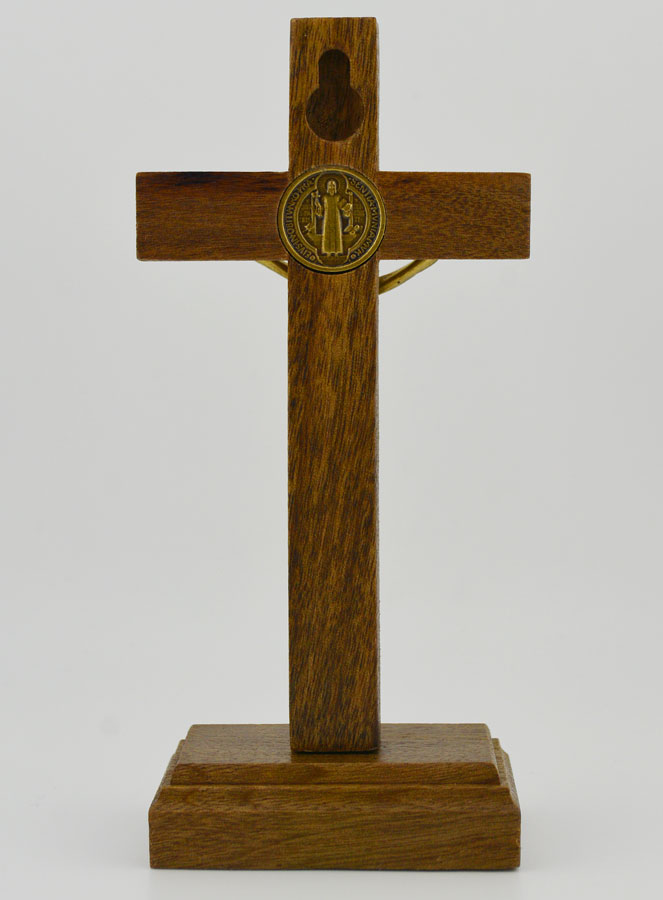 Crucifix de Saint Benoît en Bois Avec Socle Amovible - 12cm (pic 4)