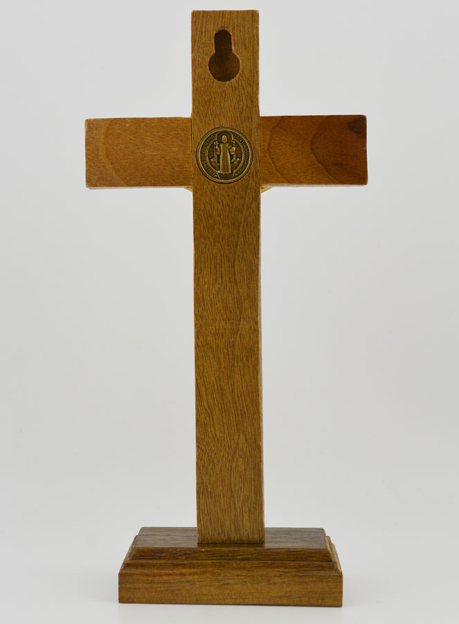 Crucifix de Saint Benoît en Bois Avec Socle Amovible - 17cm (pic 4)