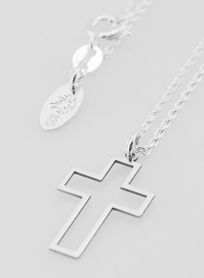 Collier Religieux & Croix Contour - Argent 925/1000 (pic 1)