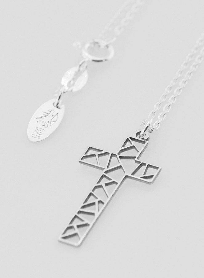 Collier Religieux & Croix Ajourée Géométrique - Argent (pic 3)