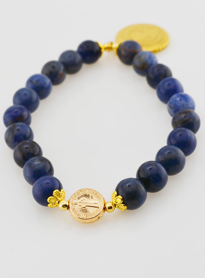 Bracelet Religieux en Pierre Naturelle de Lapis Lazuli - St Benoît (pic 3)