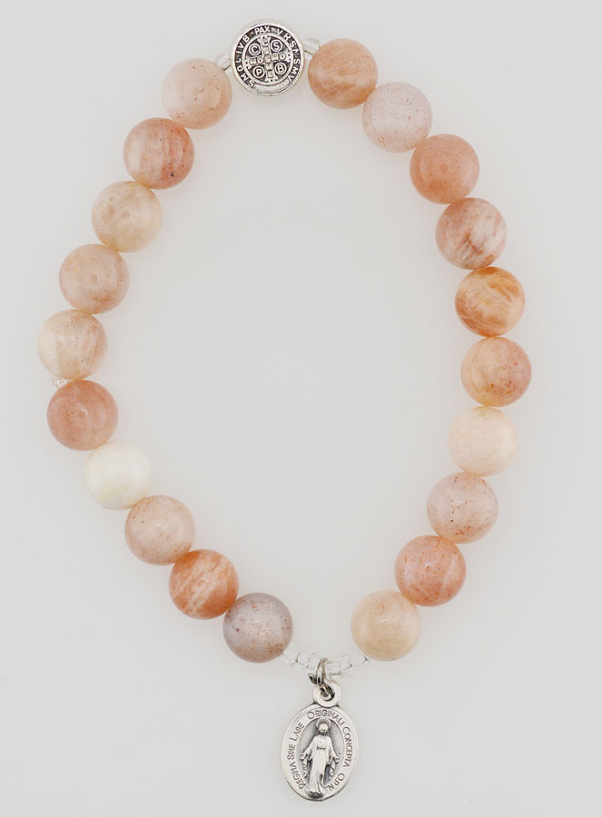 Bracelet Religieux en Pierre Naturelle du Soleil - Miraculeuse & St Benoît (pic 1)