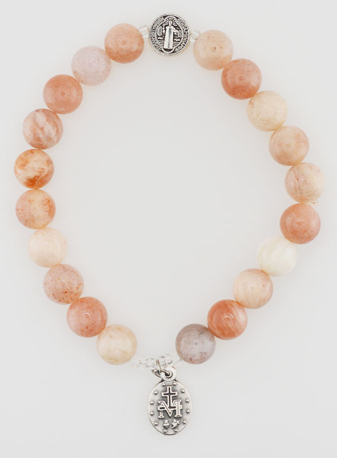 Bracelet Religieux en Pierre Naturelle du Soleil - Miraculeuse & St Benoît (pic 2)