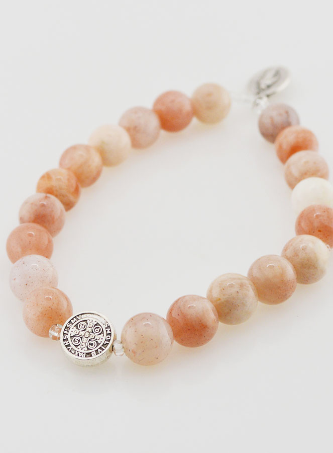 Bracelet Religieux en Pierre Naturelle du Soleil - Miraculeuse & St Benoît (pic 3)
