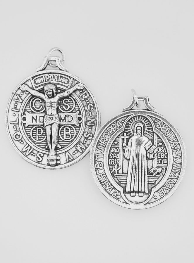 Médaille de Saint Benoit - Métal Argenté 29mm (pic 1)
