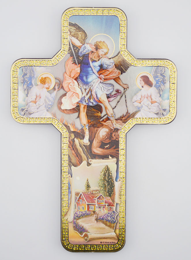 Croix Icône en Bois Saint Michel - 18cm (pic 1)