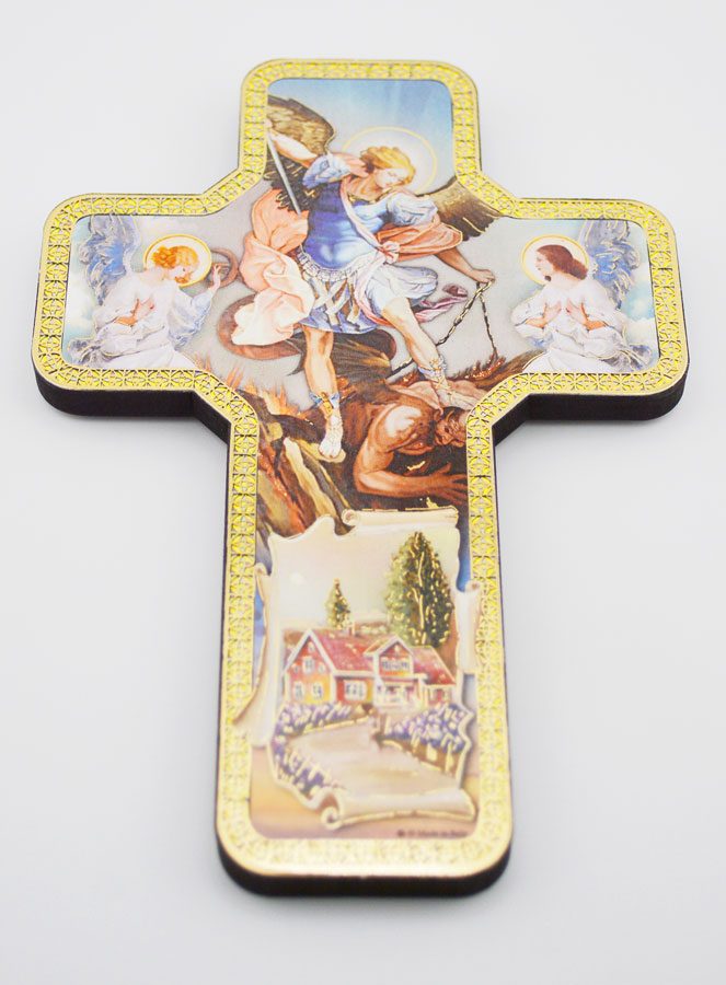 Croix Icône en Bois Saint Michel - 18cm (pic 2)