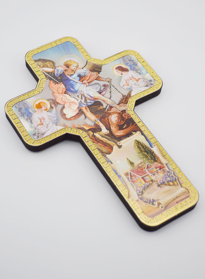 Croix Icône en Bois Saint Michel - 18cm (pic 3)