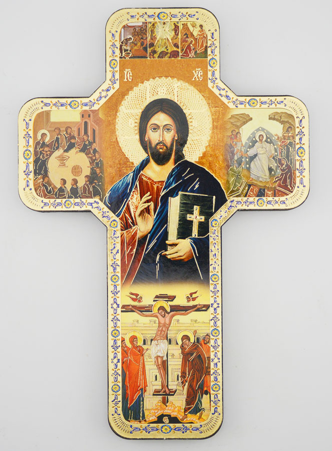 Croix Icône en Bois Christ Pantocrator - 18cm (pic 1)